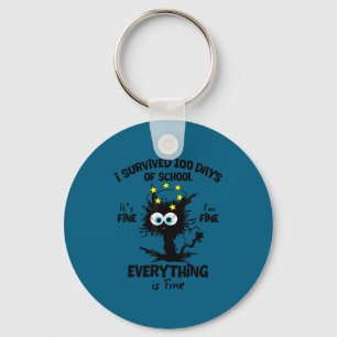 Survived 100 days of school fine fine school cat keychain