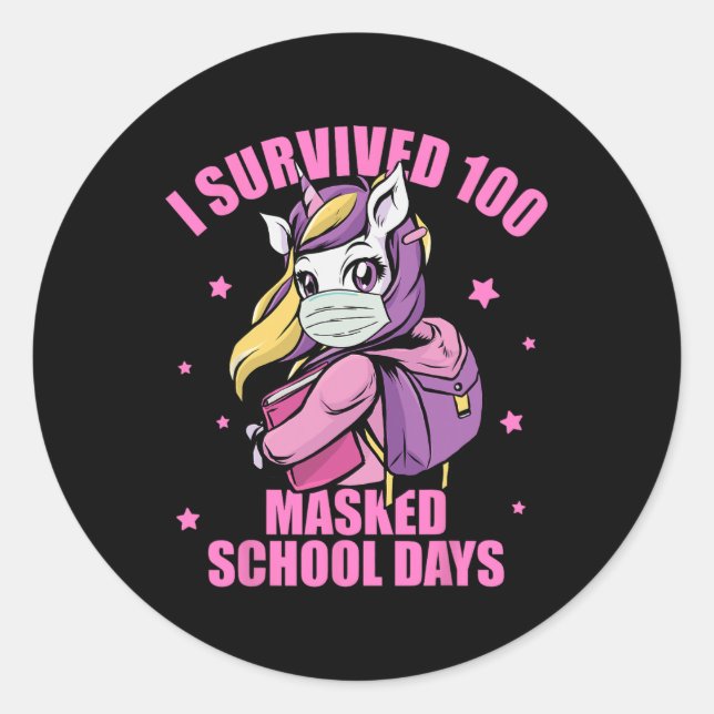 Survived 100 Masked School Days  Classic Round Sticker (Front)