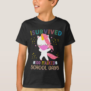 Survived 100 Masked School Days Dabbing Unicorn Ma T-Shirt