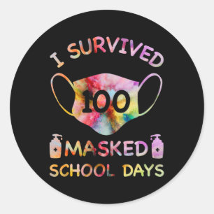 Survived 100 Masked School Days For Kids Teacher S Classic Round Sticker