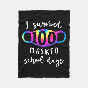 Survived 100 Masked School Days Tie Dye Fleece Blanket