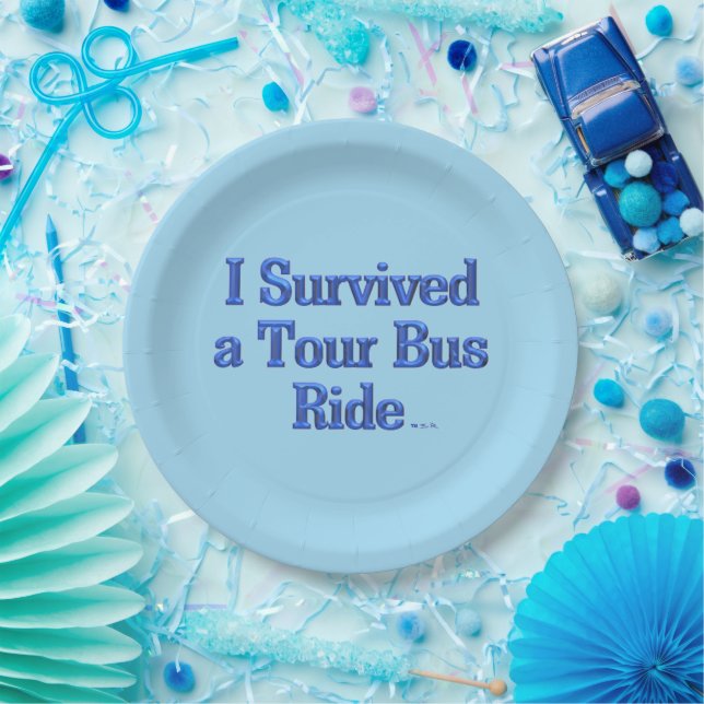  Survived a Tour Bus Ride blue large paper plates (Party)