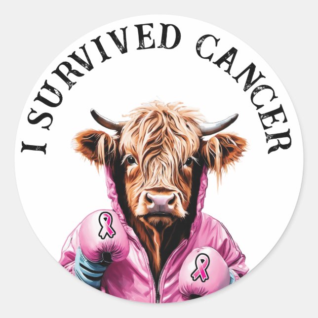 Survived breast cancer Cow Classic Round Sticker (Front)
