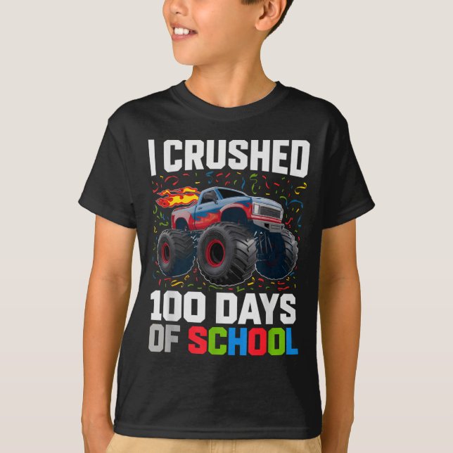 Survived I Crushed 100 Days School Monster 1st Gra T-Shirt (Front)