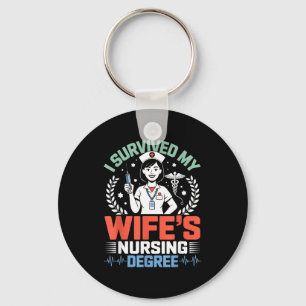 Survived wifes nursing degree school funny husband keychain