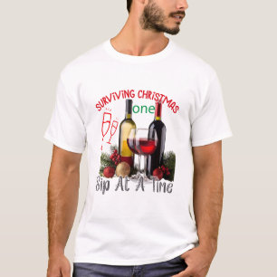 Surviving Christmas One Sip at a Time Funny T-Shirt