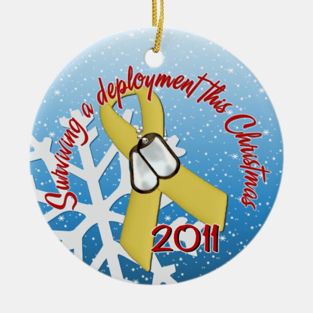 Surviving Deployment 2011 Yellow Ribbon Ceramic Ornament (Front)