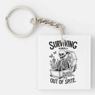 Surviving Purely Out Of Spite Goth Skeleton Keychain