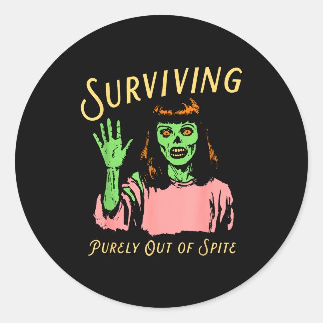 Surviving Purely Out Of Ste Retro Zombie Halloween Classic Round Sticker (Front)