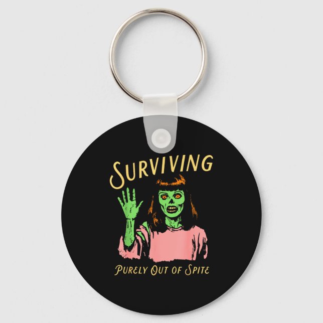 Surviving Purely Out Of Ste Retro Zombie Halloween Keychain (Front)