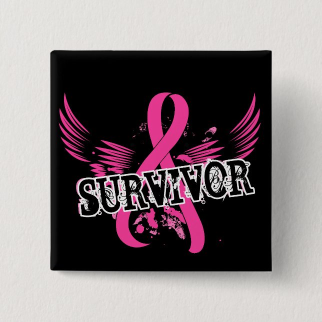 Survivor 16 Breast Cancer 2 Inch Square Button (Front)