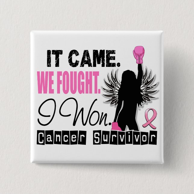 Survivor 22 Breast Cancer 2 Inch Square Button (Front)