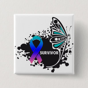 Survivor Abstract Butterfly Thyroid Cancer 2 Inch Square Button