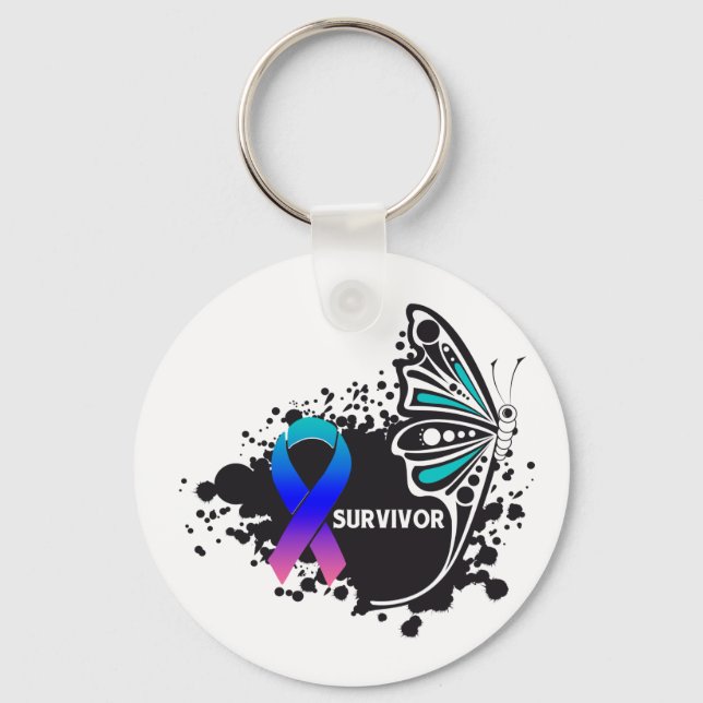 Survivor Abstract Butterfly Thyroid Cancer Keychain (Front)