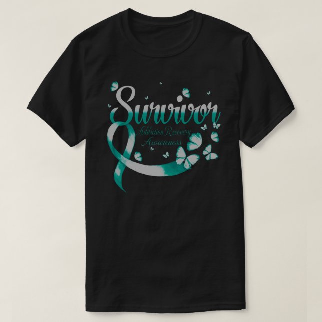 Survivor Addiction Recovery Awareness Butterfly T-Shirt (Design Front)
