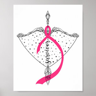 Survivor Bow Arrow Warrior Hope Pink Ribbon Breast Poster