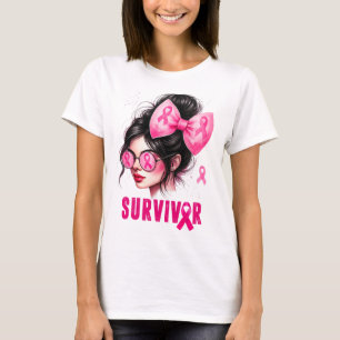Survivor Breast Cancer Awareness Pink Messy Bun Gi T-Shirt