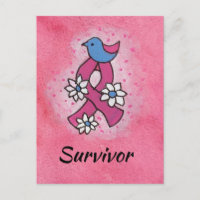 Survivor Breast Cancer Pink Ribbon Bird Flowers