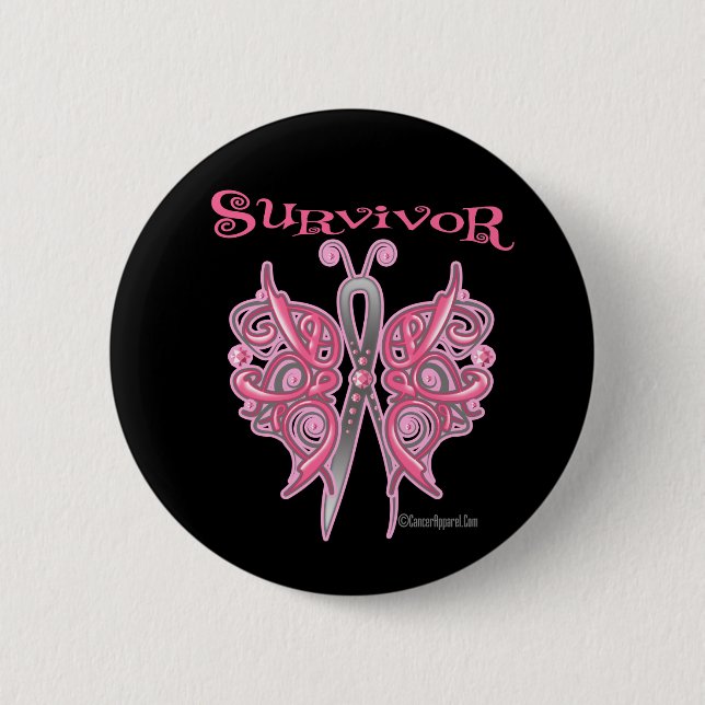 Survivor Celtic Butterfly - Breast Cancer 2 Inch Round Button (Front)