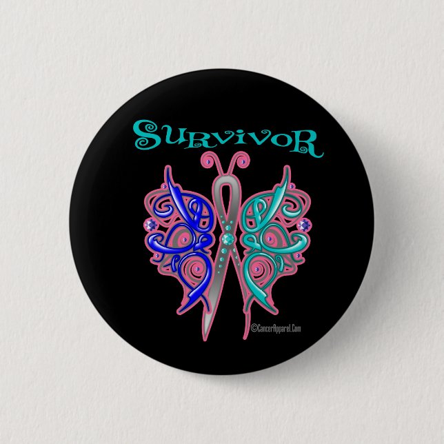 Survivor Celtic Butterfly - Thyroid Cancer 2 Inch Round Button (Front)