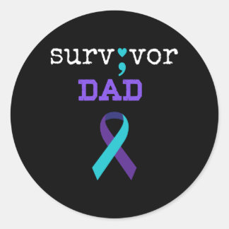 Survivor Dad - Semicolon Gift Prevention Awareness Classic Round Sticker