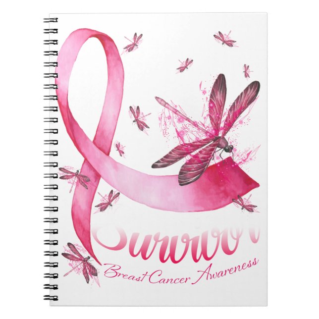Survivor Dragonfly Pink Ribbon Breast Cancer Notebook (Front)