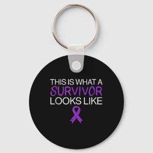 Survivor Fighter Lupus Awareness Month Purple Ribb Keychain