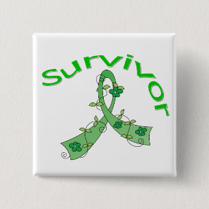 Survivor Flower Ribbon Traumatic Brain Injury 2 Inch Square Button