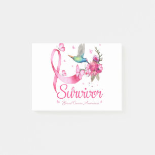 Survivor Hummingbird Ribbon Breast Cancer Post-it Notes