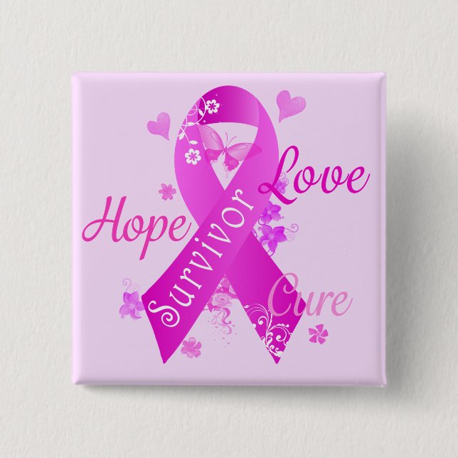 Survivor Love Hope Cure 2 Inch Square Button (Front)
