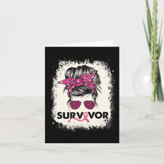 Survivor Messy Bun Breast Cancer Awareness Pink Wa Card