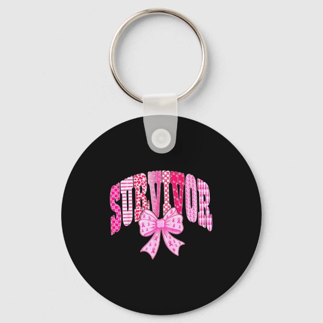 Survivor Nk Ribbon Coquette Bow Breast Cancer Awar Keychain (Front)