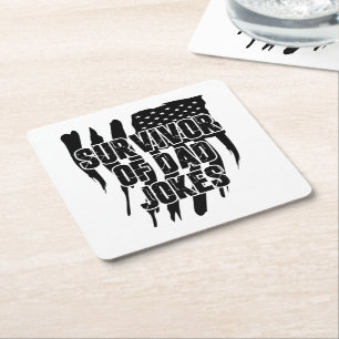 Survivor Of Dad Jokes Vintage Distressed Us Flag  Square Paper Coaster