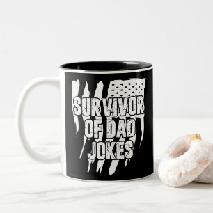 Survivor Of Dad Jokes Vintage Distressed Us Flag Two-Tone Coffee Mug
