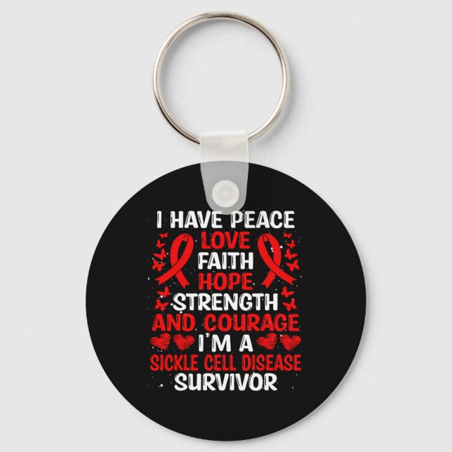 Survivor Peace Hope Love Sickle Cell Disease Aware Keychain (Front)