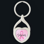 Survivor Pink Breast Cancer Keychain<br><div class="desc">Breast cancer "Survivor" heart shaped keychain features custom modern black script lettering with symbolic pink ribbon and pink gradient background.</div>