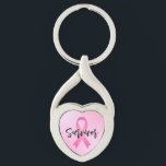 Survivor Pink Breast Cancer Keychain<br><div class="desc">Breast cancer "Survivor" heart shaped keychain features custom modern black script lettering with symbolic pink ribbon and pink gradient background.</div>