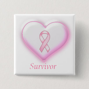 Survivor Pink Ribbon & Heart Button Pin