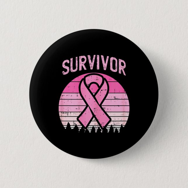 Survivor Retro Breast Cancer Pink Ribbon Awareness 2 Inch Round Button (Front)