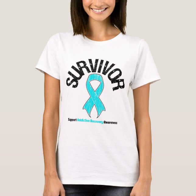 SURVIVOR Ribbon Addiction Recovery T-Shirt (Front)