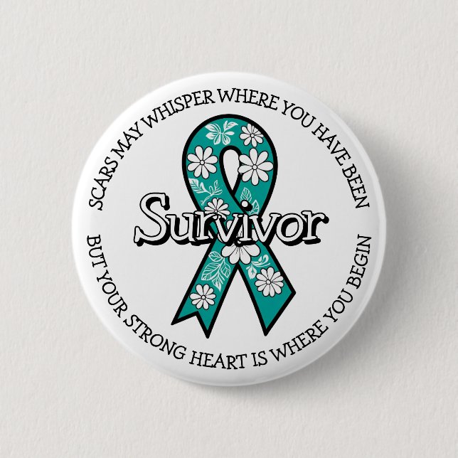 Survivor SA Teal Awareness Ribbon 2 Inch Round Button (Front)