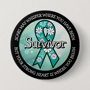 Survivor SA Teal Awareness Ribbon 3 Inch Round Button