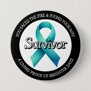 Survivor SA Teal Awareness Ribbon 3 Inch Round Button