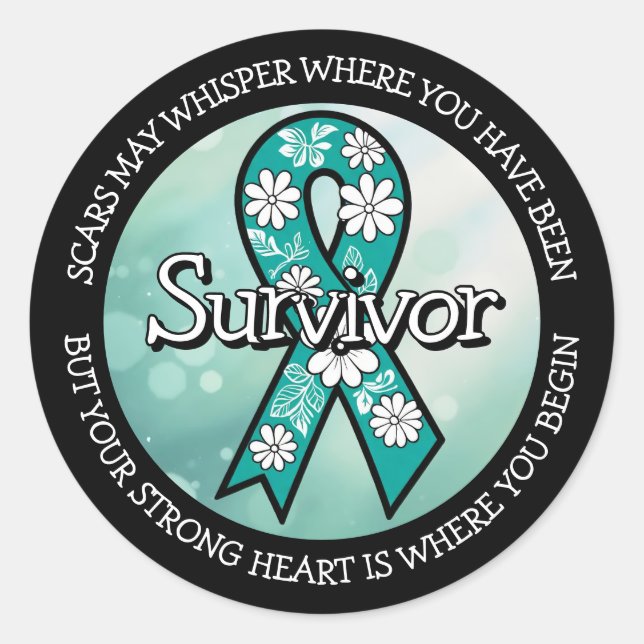 Survivor SA Teal Awareness Ribbon Classic Round Sticker (Front)