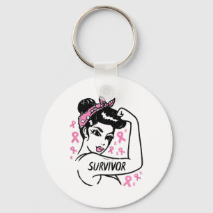 Survivor Warrior Unbreakable Ribbon Breast Cancer  Keychain