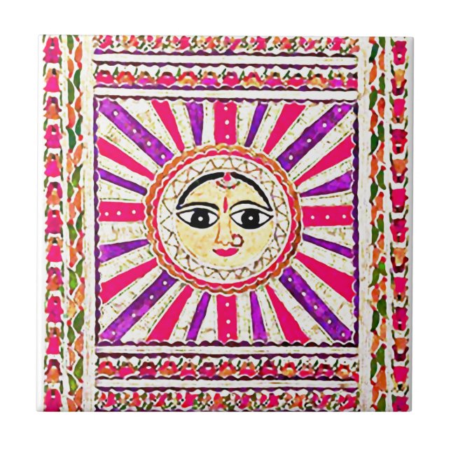 Surya Hindu Sun God Tile (Front)