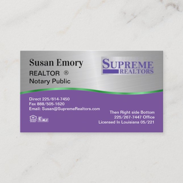 Susan Emory sample Business Card (Front)