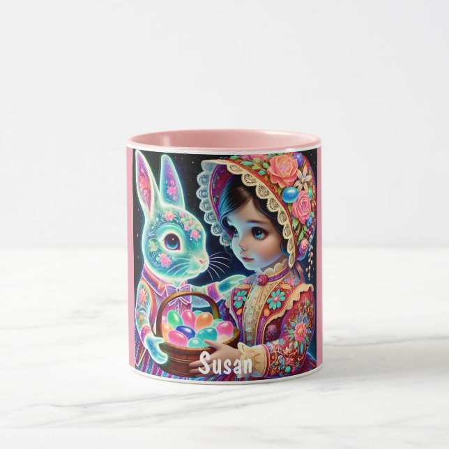 SUSAN ~ Vintage Girl Eggs Bunny~ Mug (Center)