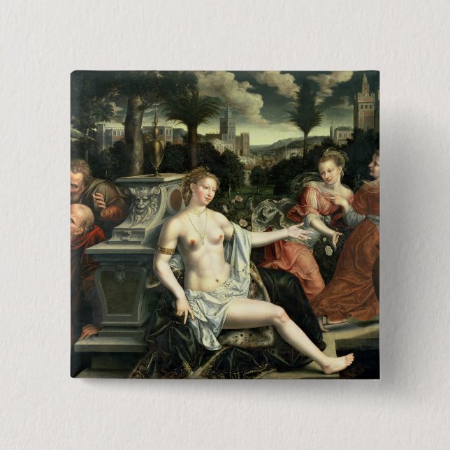 Susanna and the Elders, 1567 2 Inch Square Button (Front)