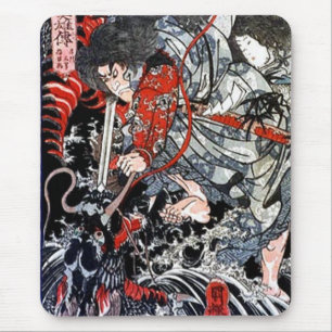 Susanoo slaying Yamata no Orochi by Utagawa Kunitu Mouse Pad